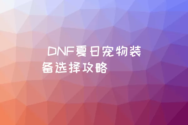  DNF夏日宠物装备选择攻略