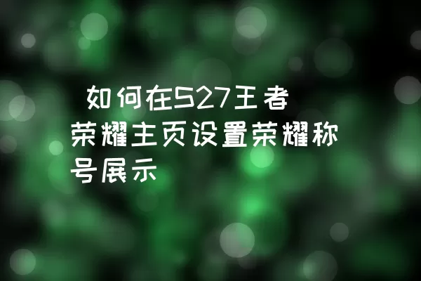  如何在S27王者荣耀主页设置荣耀称号展示