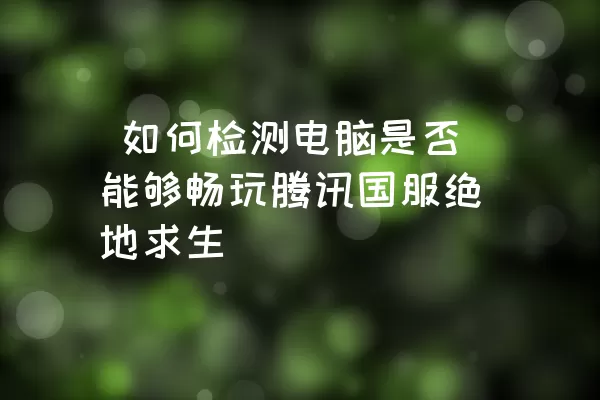  如何检测电脑是否能够畅玩腾讯国服绝地求生